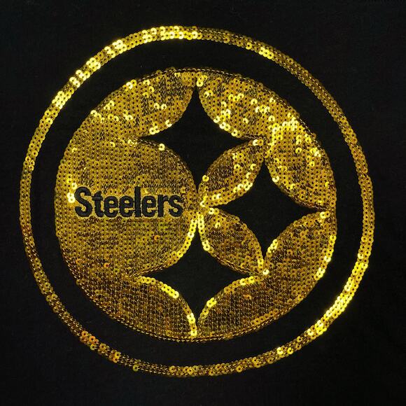 Victoria’s Secret PINK NFL Pittsburgh Steelers Sequin Tee Black T Shirt Small VS - Picture 5 of 16